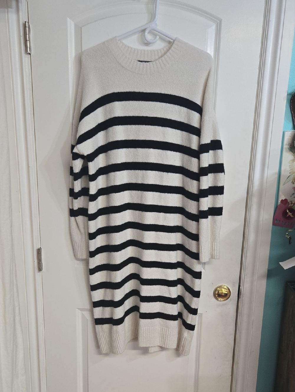 Primark Cream and Black Striped Knit Sweater Dress Xl